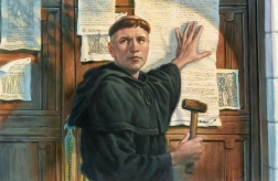 luther hammers 95 theses church door of wittenberg